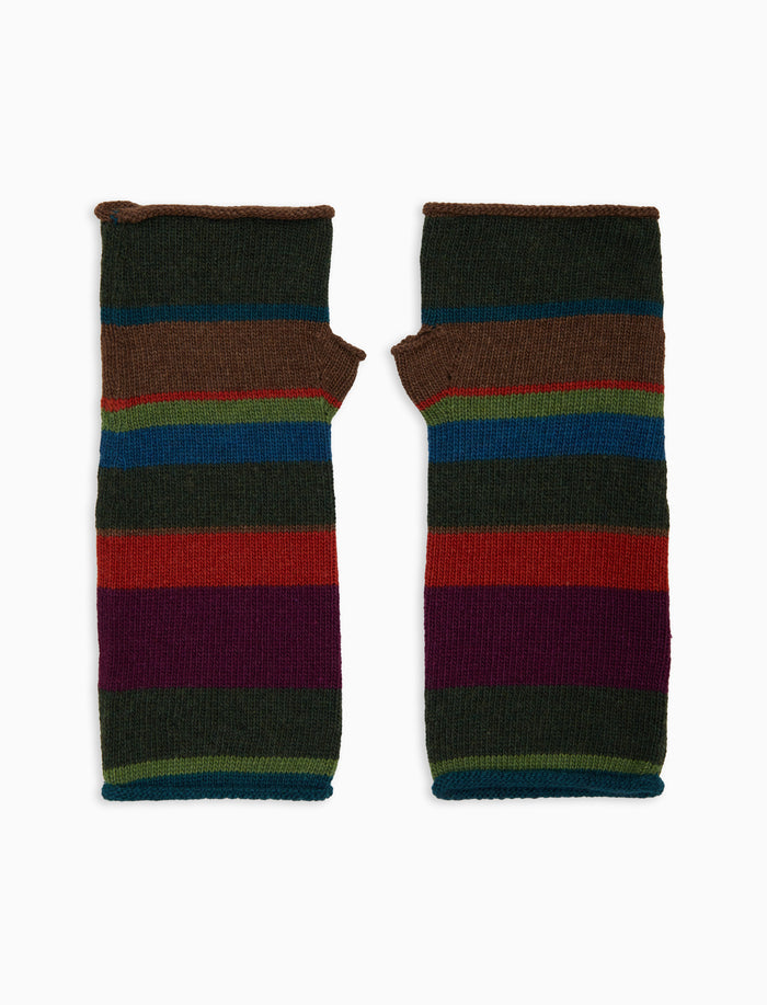 Guanti corti senza dita donna lana e cashmere verde righe multicolor - Gallo 1927 - Official Online Shop