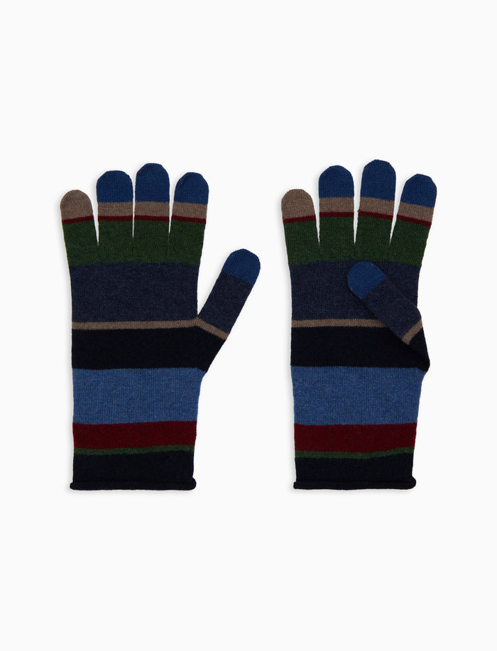 Guanto donna lana e cashmere blu righe multicolor - Gallo 1927 - Official Online Shop
