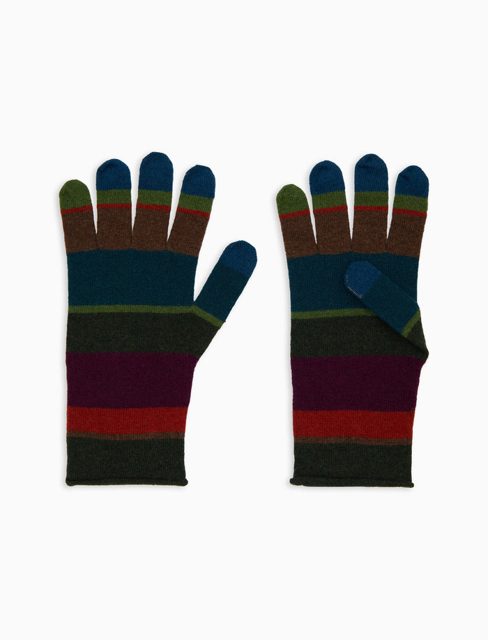 Guanto donna lana e cashmere verde righe multicolor - Gallo 1927 - Official Online Shop