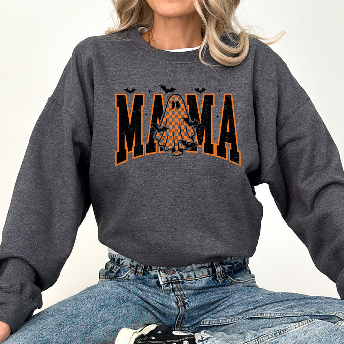 Halloween Mama Ghost Checkered Leopard Pumpkin Vintage Retro Spooky Pattern Graphic Sweatshirt