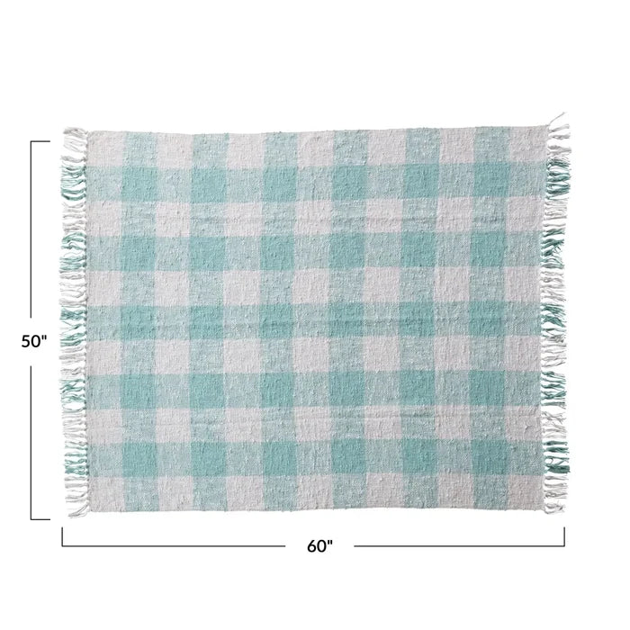 Hand-Woven Cotton Throw w/ Fringe - Blue
