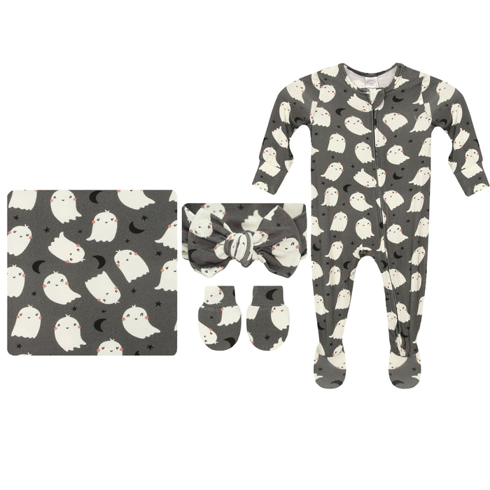 Happy Ghost Newborn Headband Bundle + Zipper Footie