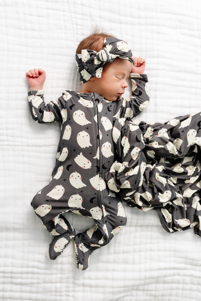 Happy Ghost Newborn Headband Bundle + Zipper Footie