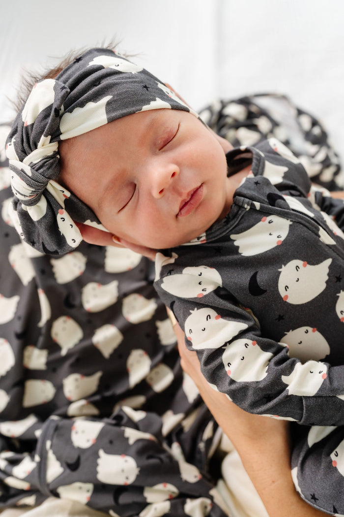Happy Ghost Newborn Headband Bundle + Zipper Footie