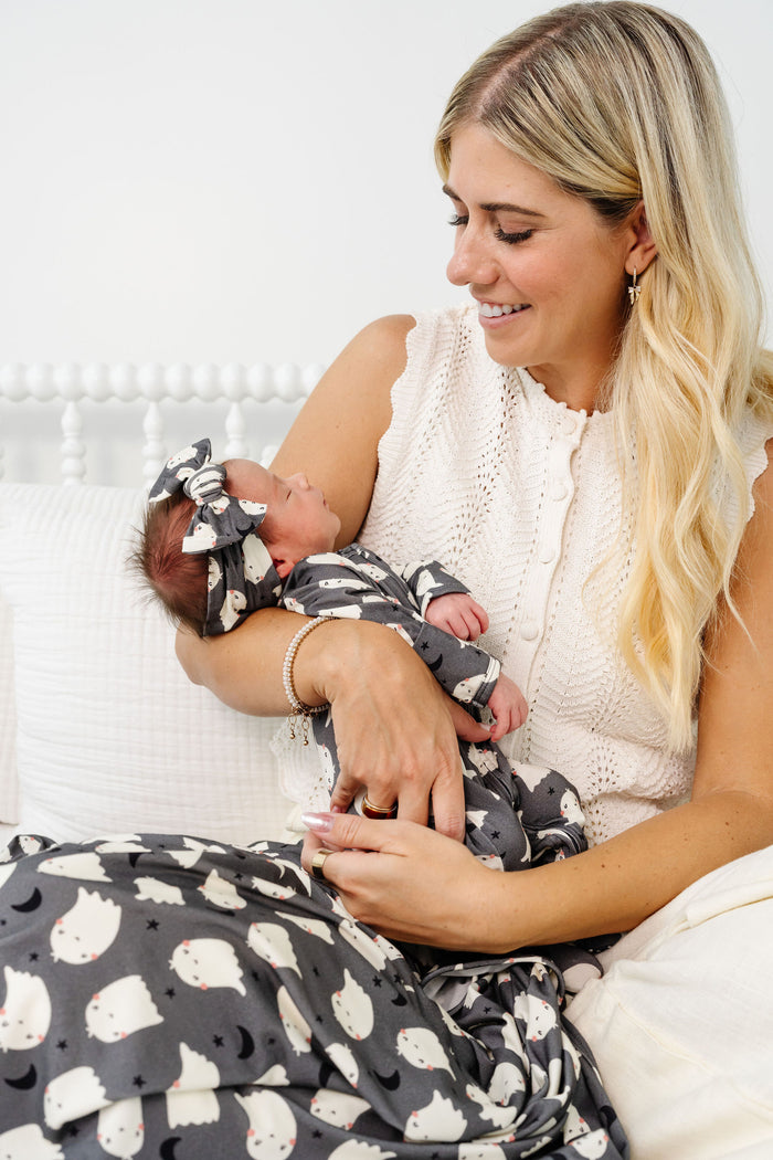 Happy Ghost Newborn Headband Bundle + Zipper Footie