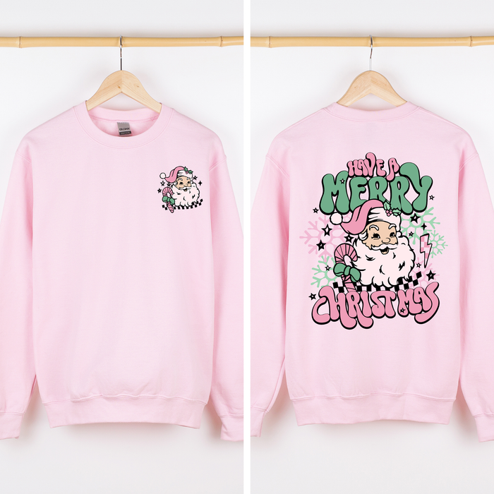 Have A Merry Christmas Retro Santa Front And Back Print Vintage Inspired Graphic Sweatshirt