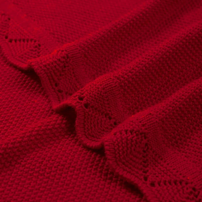 Heirloom Lace Knit Baby Blanket in Red Xmas