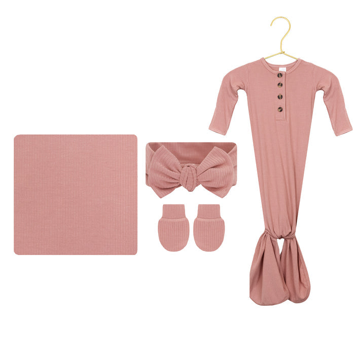 Jane Ribbed Newborn Headband Bundle + Knotted Gown