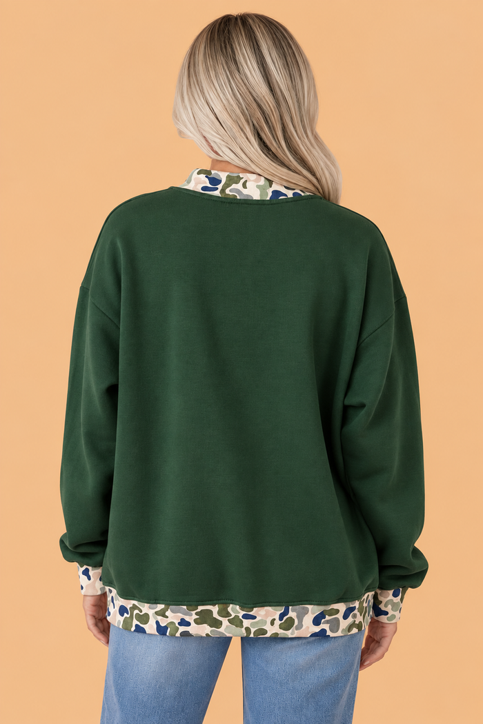 JESUS/MALLARD Letter Print Contrast Mock Neck Sweatshirt