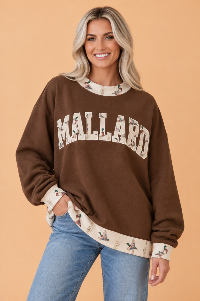 JESUS/MALLARD Letter Print Contrast Mock Neck Sweatshirt
