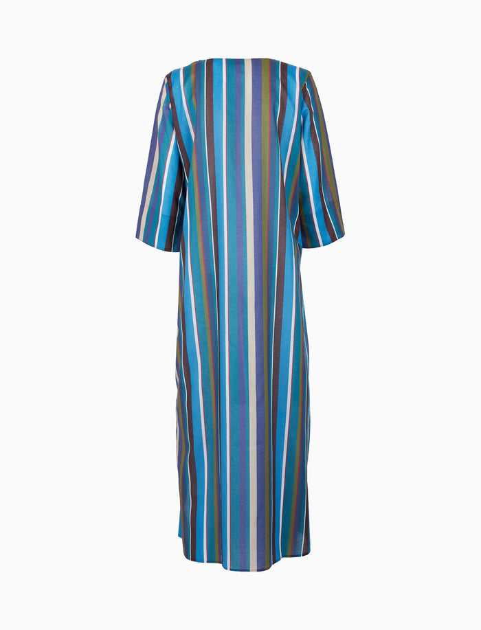 Kaftano lungo donna cotone righe multicolor verticali blu - Gallo 1927 - Official Online Shop