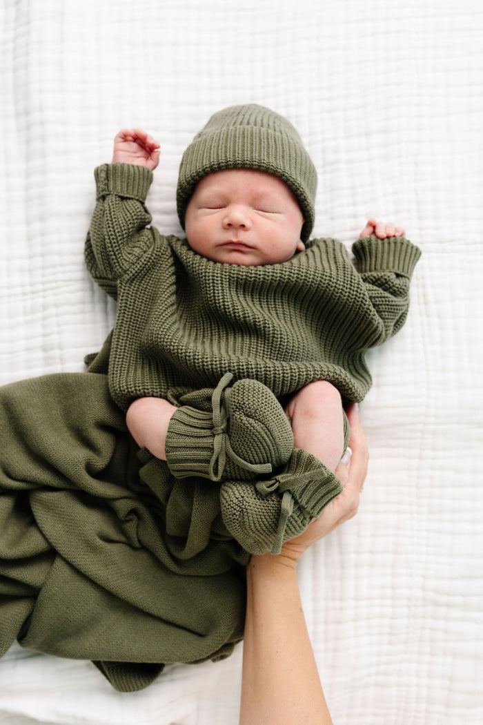 Knit Booties - Olive