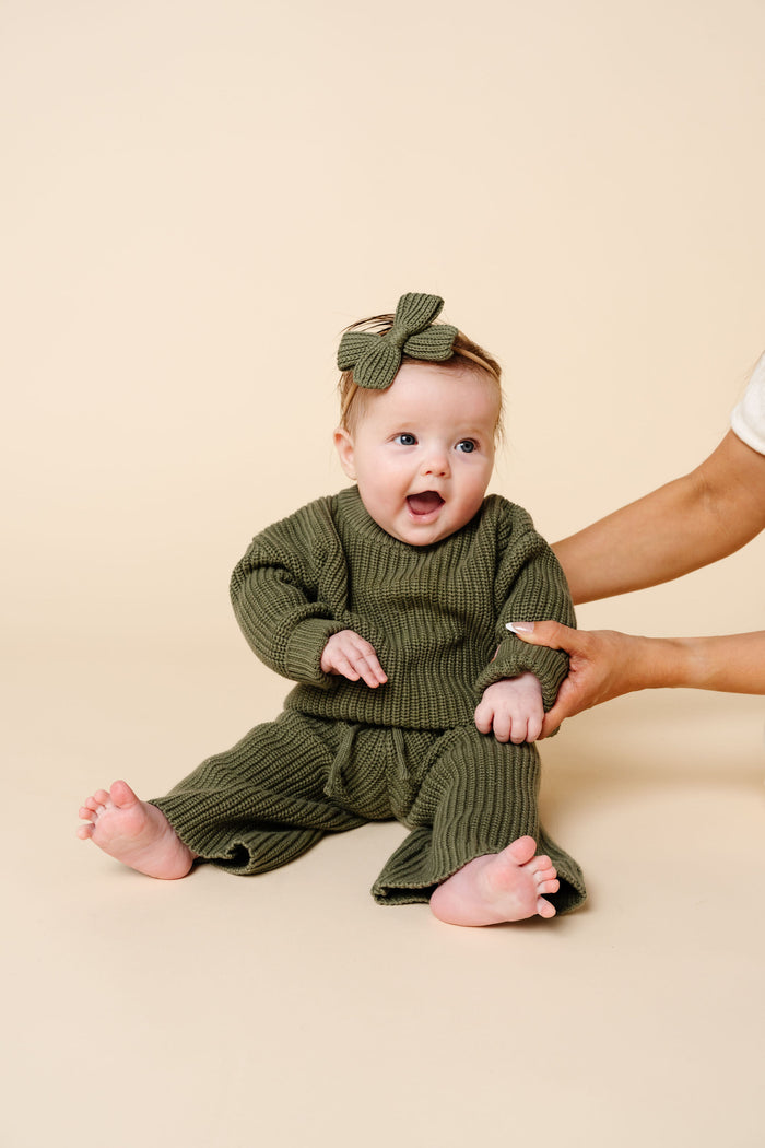 Knit Chunky Wide Leg Pant - Olive