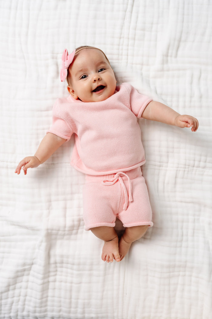 Knit Shirt + Short Set - Blush