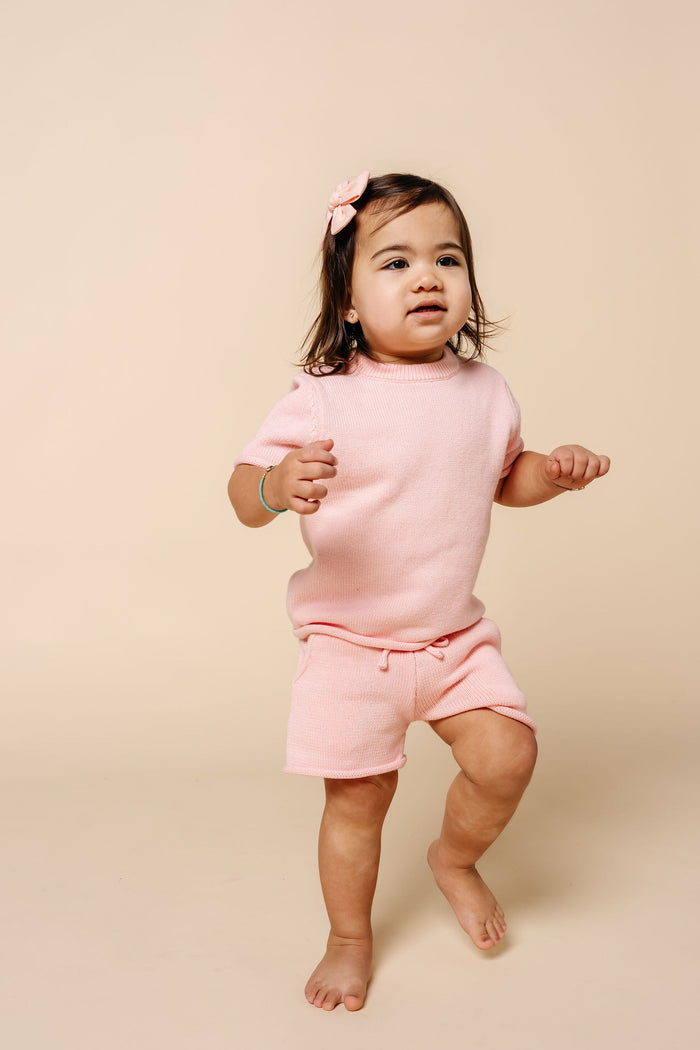 Knit Shirt + Short Set - Blush