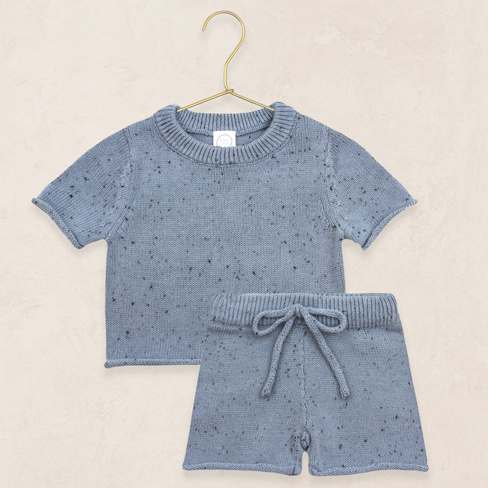 Knit Shirt + Short Set - Cadet Speckle