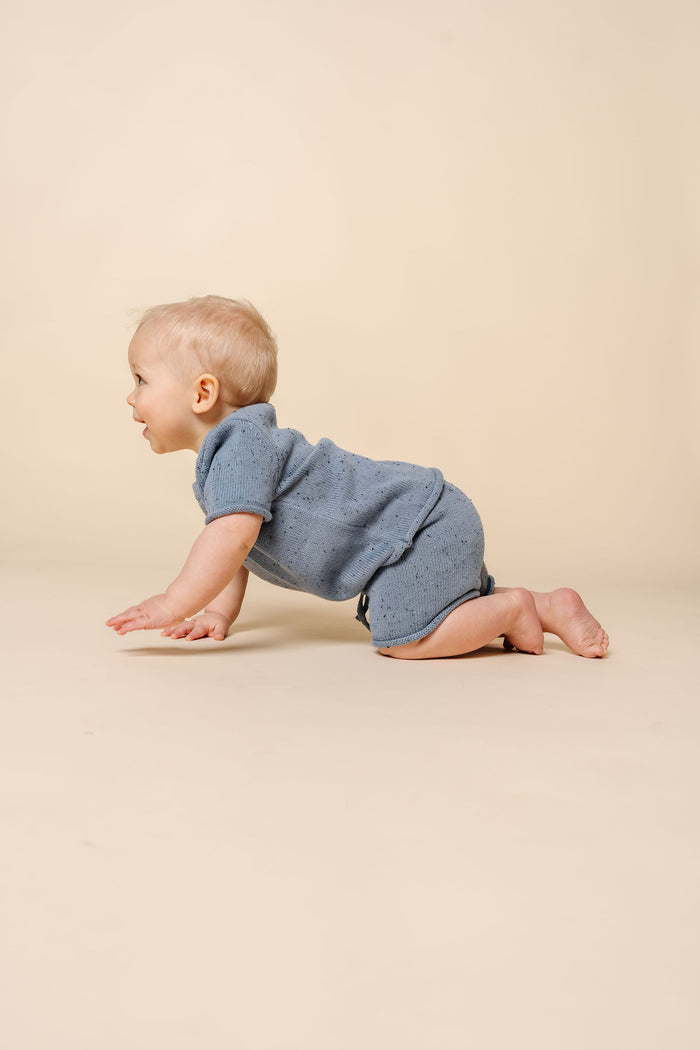 Knit Shirt + Short Set - Cadet Speckle