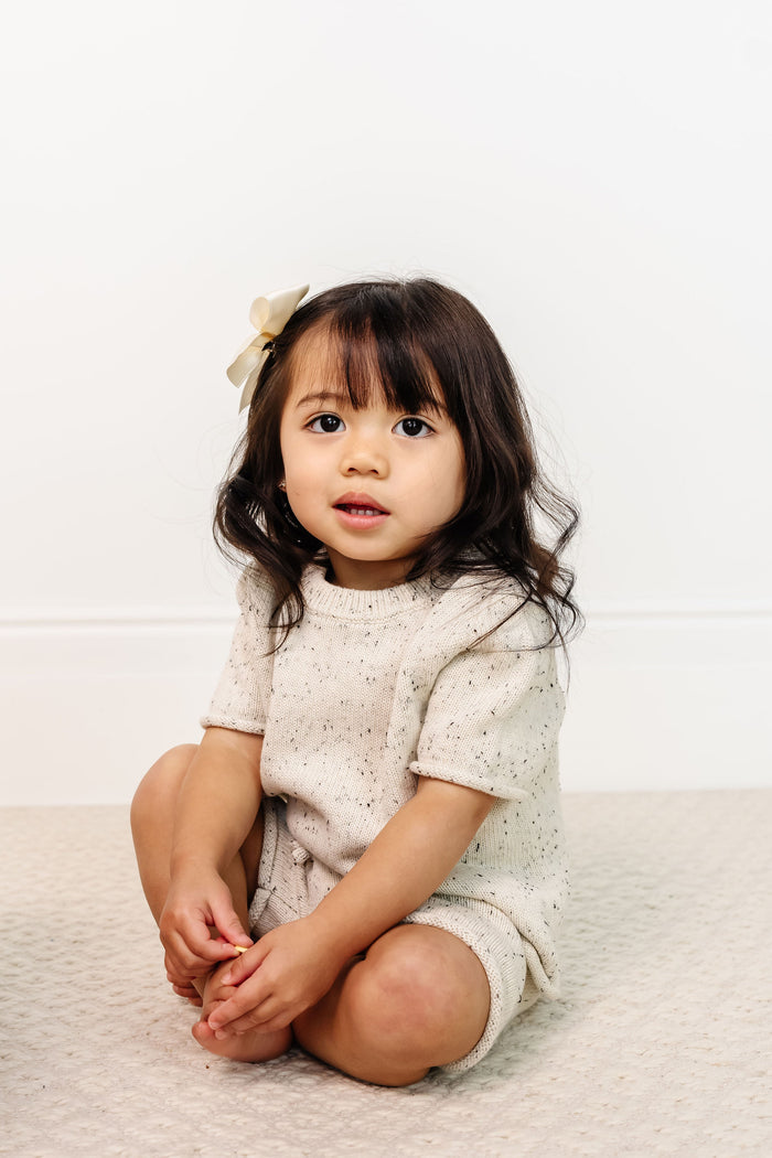 Knit Shirt + Short Set - Cream Speckle