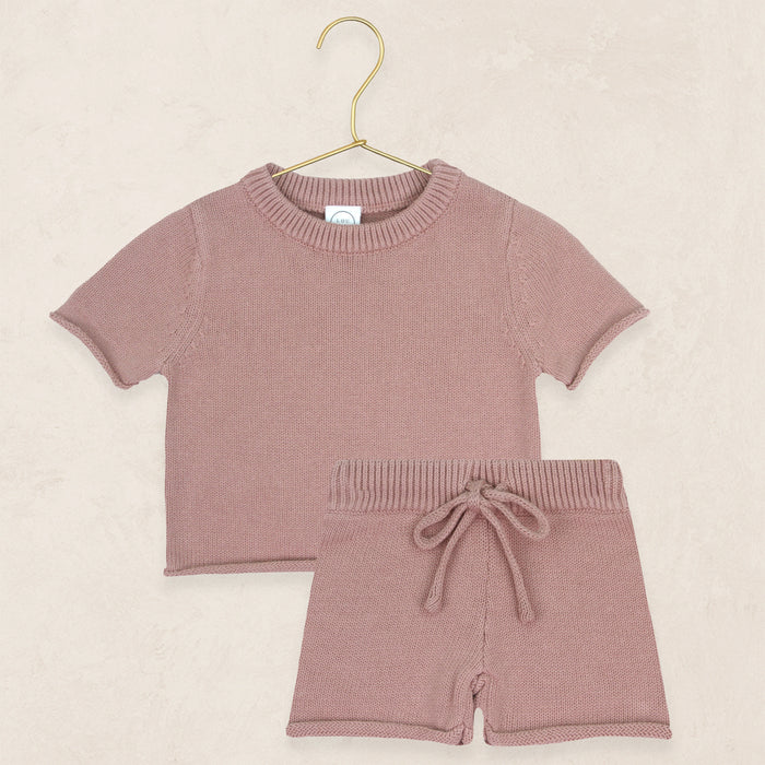 Knit Shirt + Short Set - Mauve