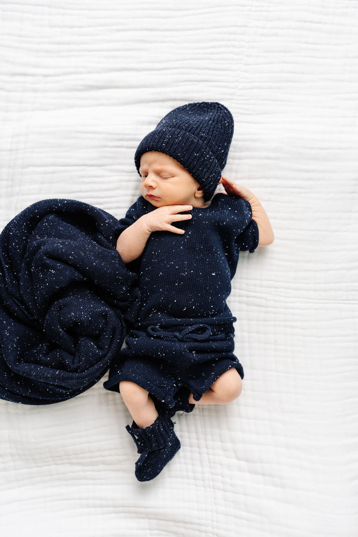 Knit Shirt + Short Set - Navy Speckle
