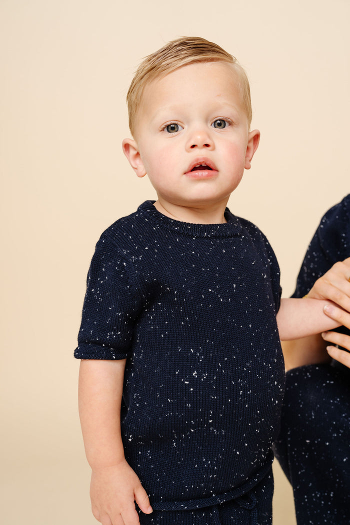 Knit Shirt + Short Set - Navy Speckle