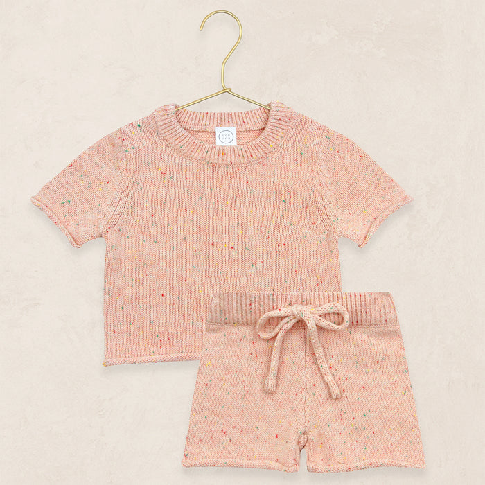 Knit Shirt + Short Set - Petal Speckle