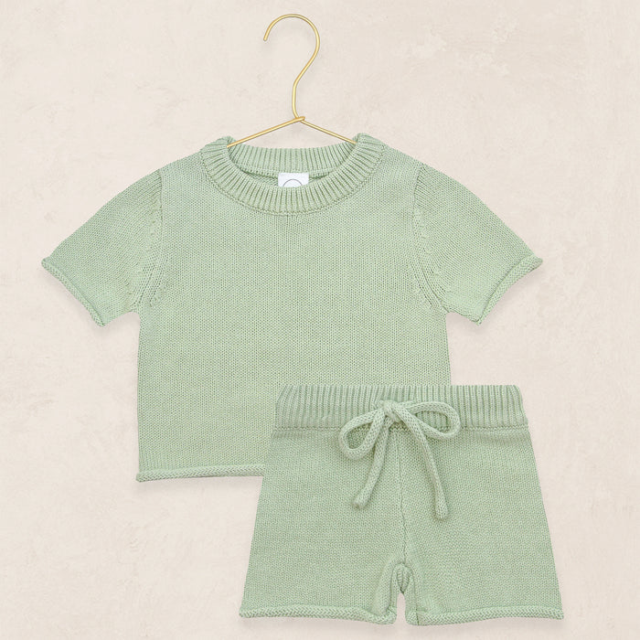 Knit Shirt + Short Set - Sage