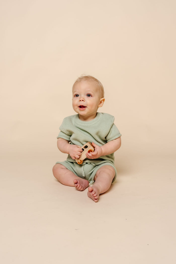 Knit Shirt + Short Set - Sage