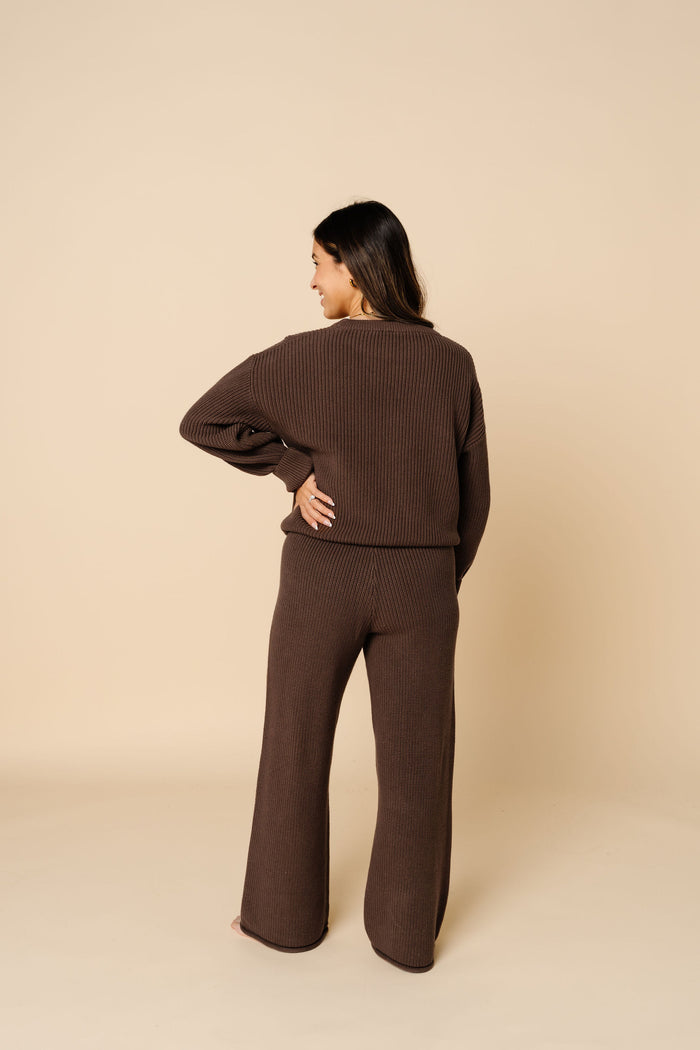 Knit Women's Chunky Wide Leg Pant - Cocoa