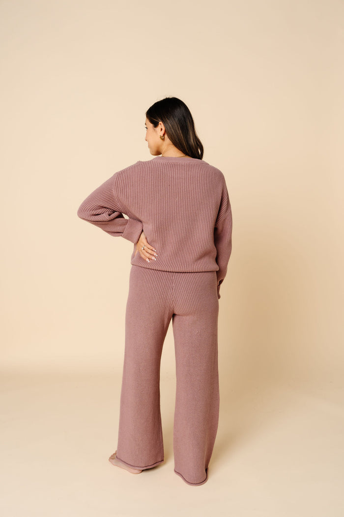 Knit Women's Chunky Wide Leg Pant - Mauve