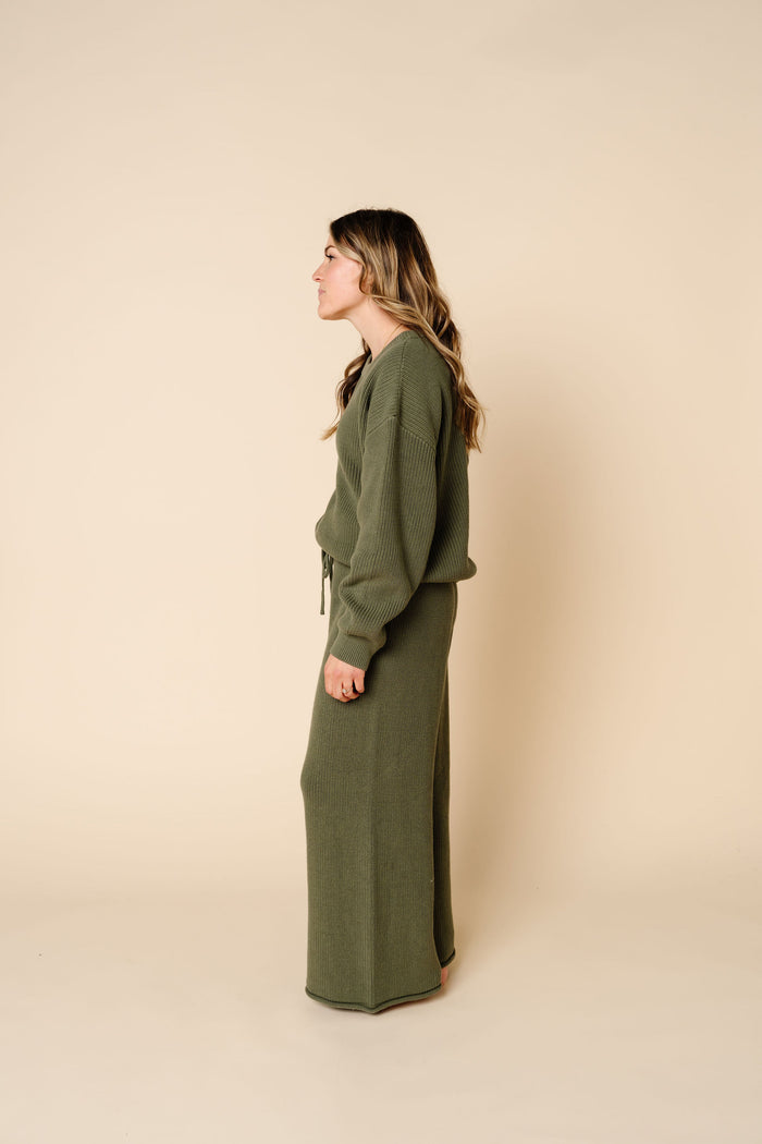 Knit Women's Chunky Wide Leg Pant - Olive