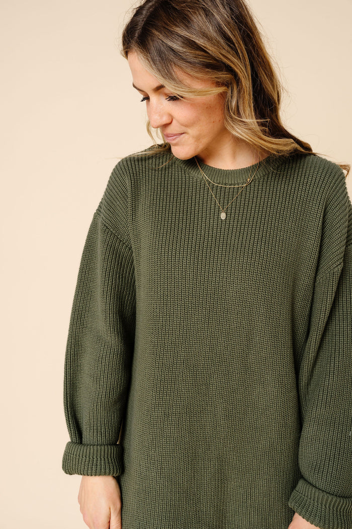 Knit Women's Sweater Maxi Dress - Olive