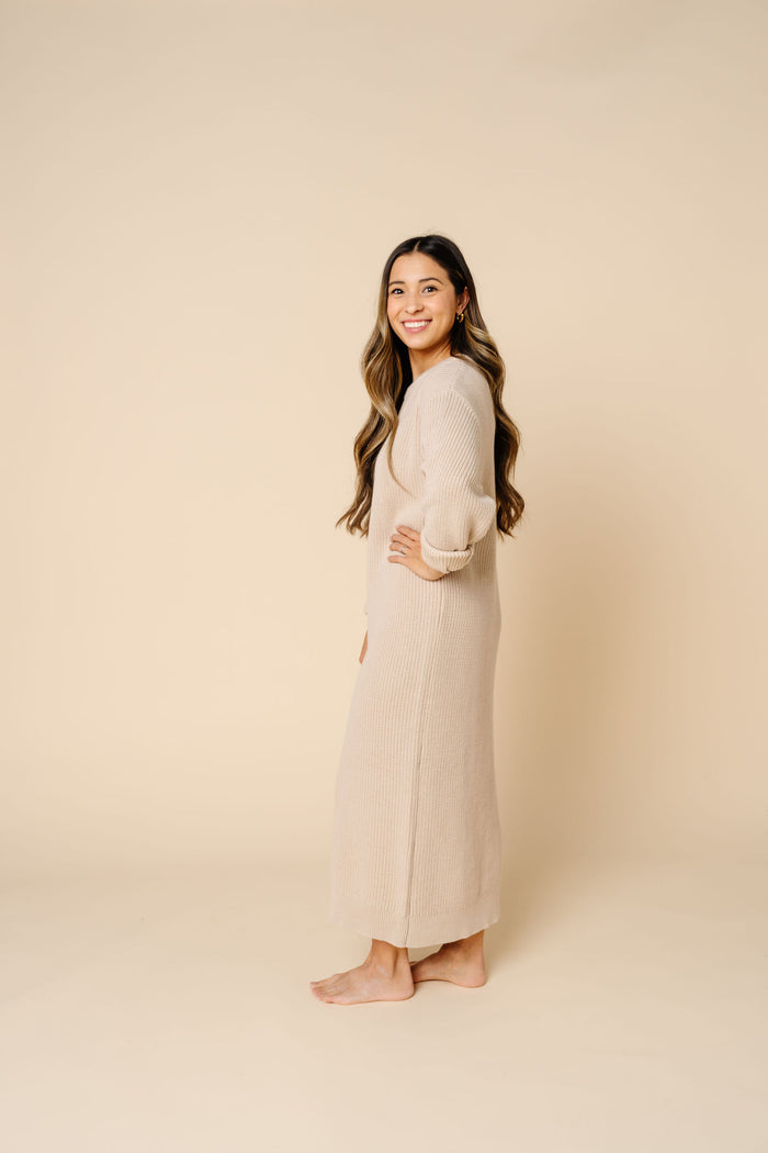Knit Women's Sweater Maxi Dress - Tan