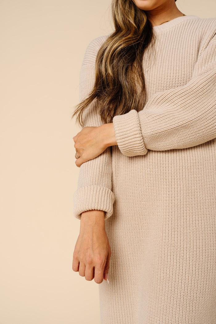 Knit Women's Sweater Maxi Dress - Tan