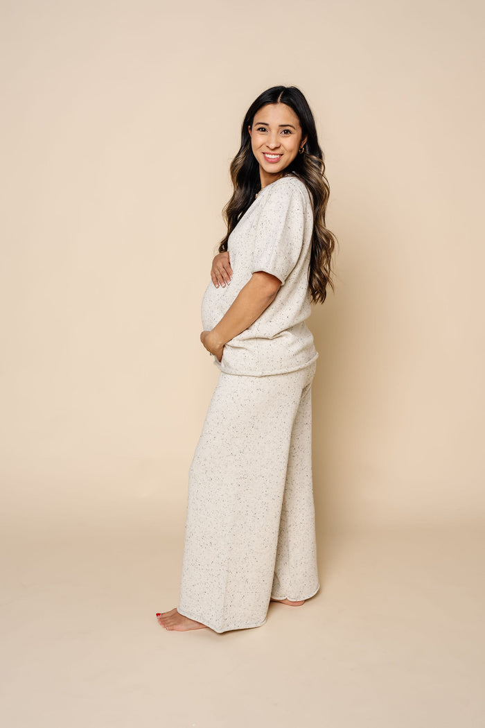 Knit Women's Wide Leg Pant - Cream Speckle