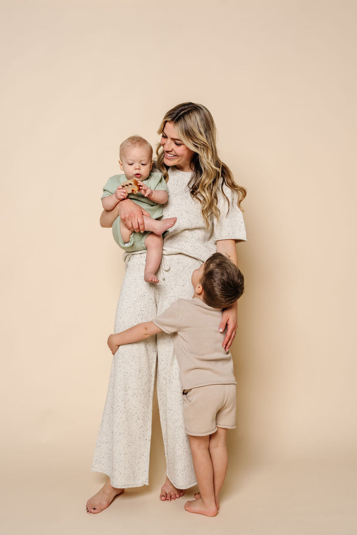 Knit Women's Wide Leg Pant - Cream Speckle