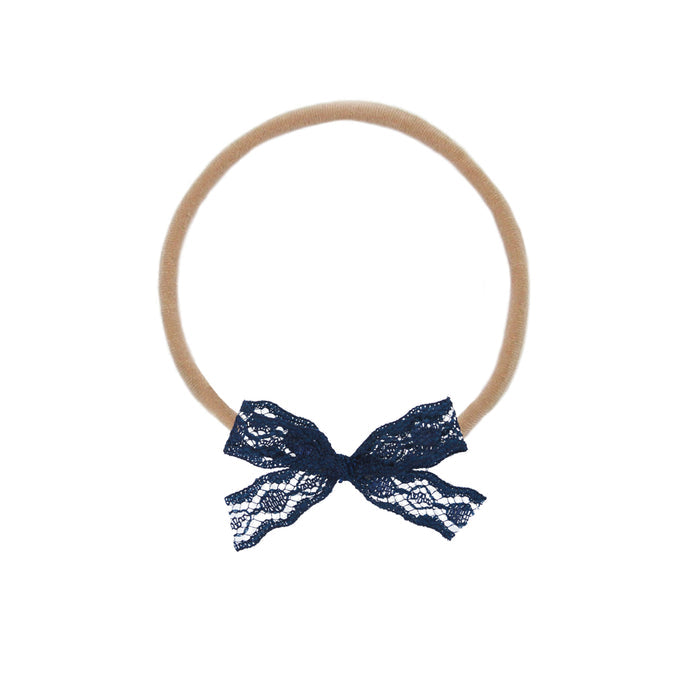 Lace Bow - Mini Navy Headband