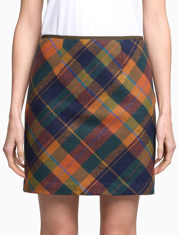Minigonna a trapezio donna blu tartan colorato