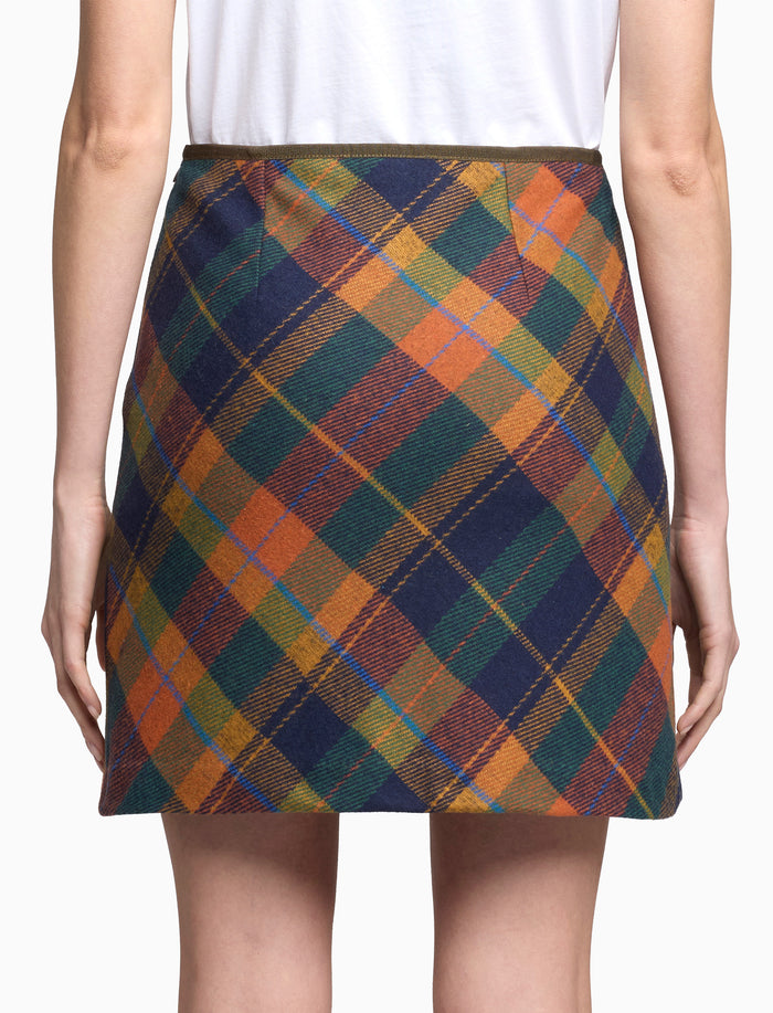 Minigonna a trapezio donna blu tartan colorato
