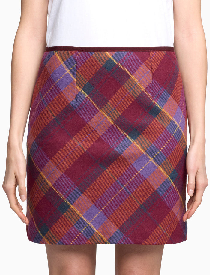 Minigonna a trapezio donna bordò tartan colorato