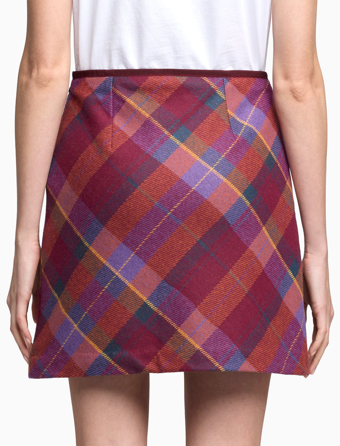 Minigonna a trapezio donna bordò tartan colorato