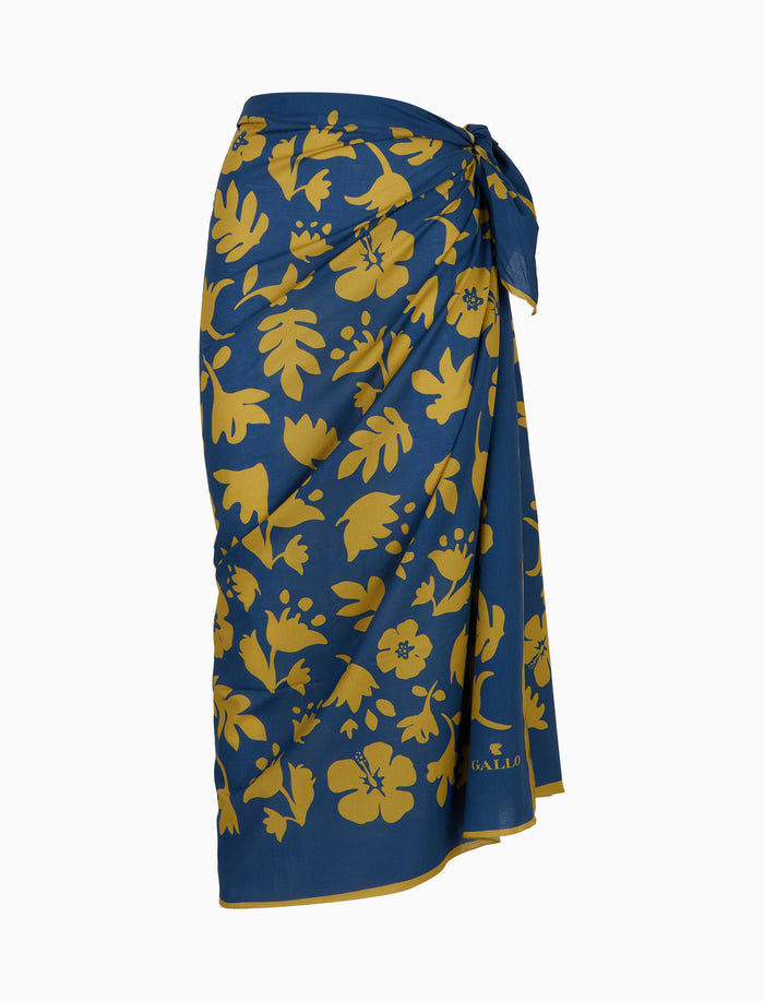 Pareo donna cotone fantasia fiori su fondo blu - Gallo 1927 - Official Online Shop