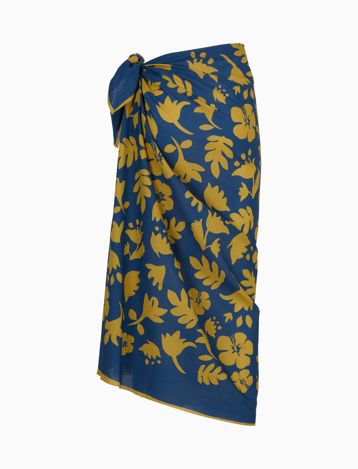 Pareo donna cotone fantasia fiori su fondo blu - Gallo 1927 - Official Online Shop