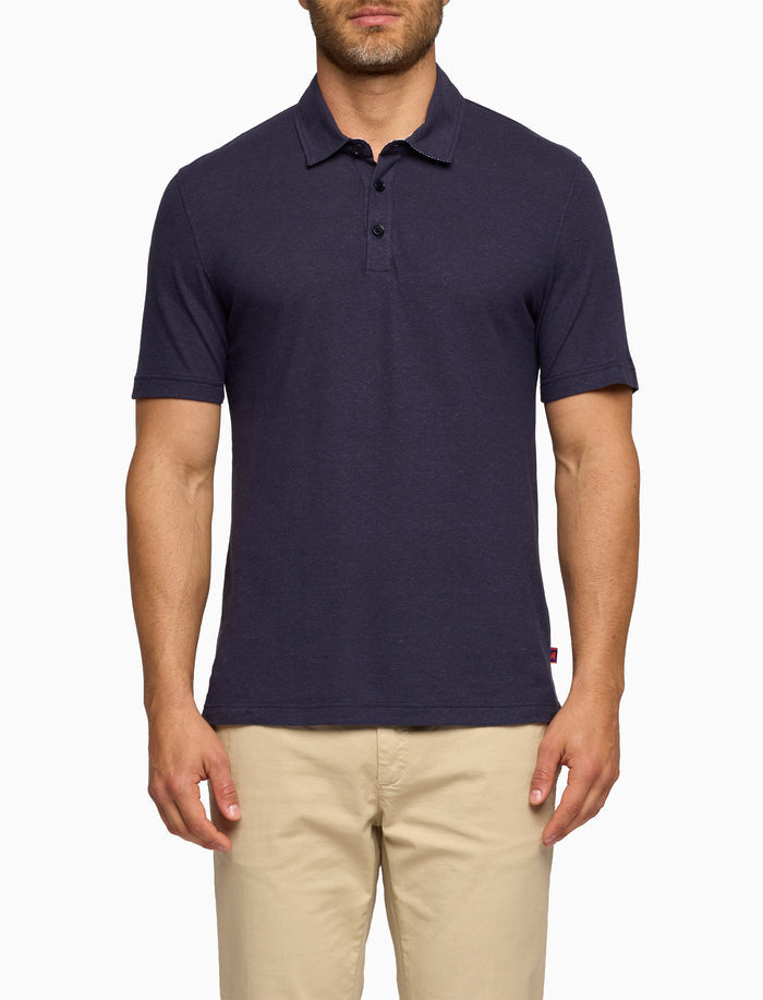 Polo manica corta uomo lino e cotone tinta unita blu - Gallo 1927 - Official Online Shop