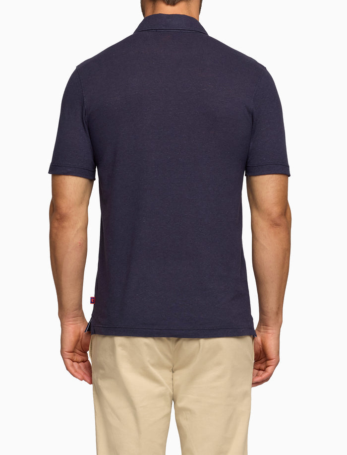 Polo manica corta uomo lino e cotone tinta unita blu - Gallo 1927 - Official Online Shop
