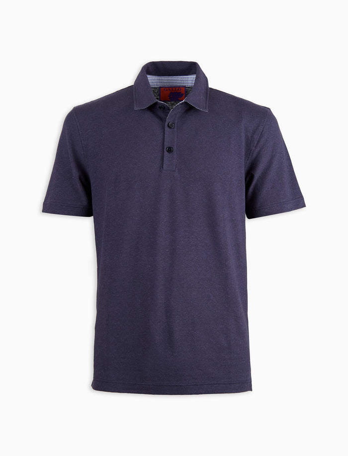 Polo manica corta uomo lino e cotone tinta unita blu - Gallo 1927 - Official Online Shop