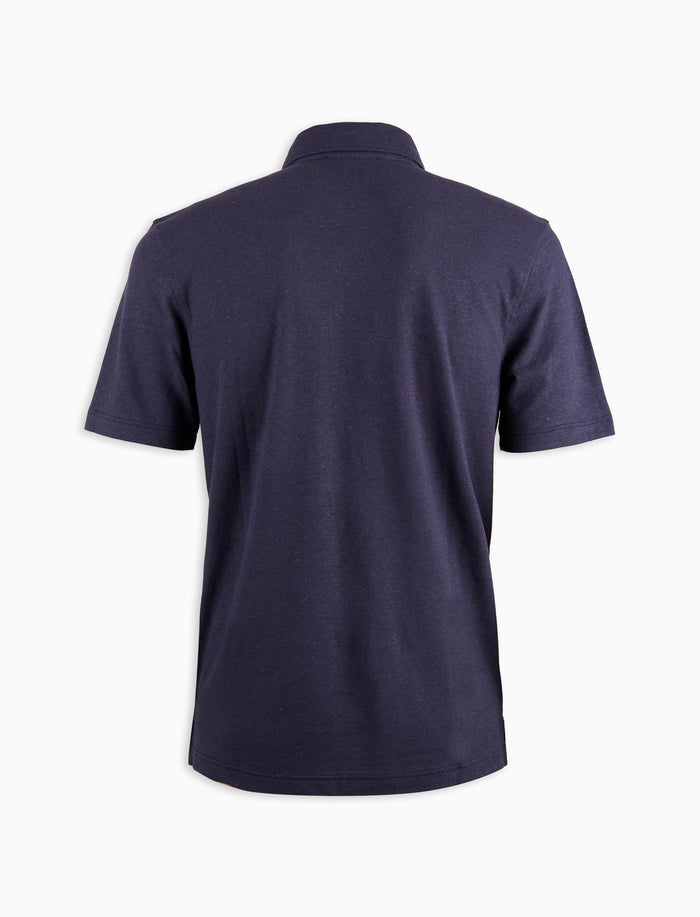 Polo manica corta uomo lino e cotone tinta unita blu - Gallo 1927 - Official Online Shop