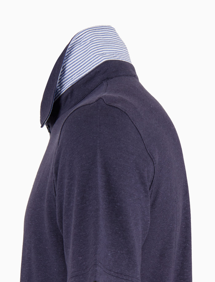 Polo manica corta uomo lino e cotone tinta unita blu - Gallo 1927 - Official Online Shop