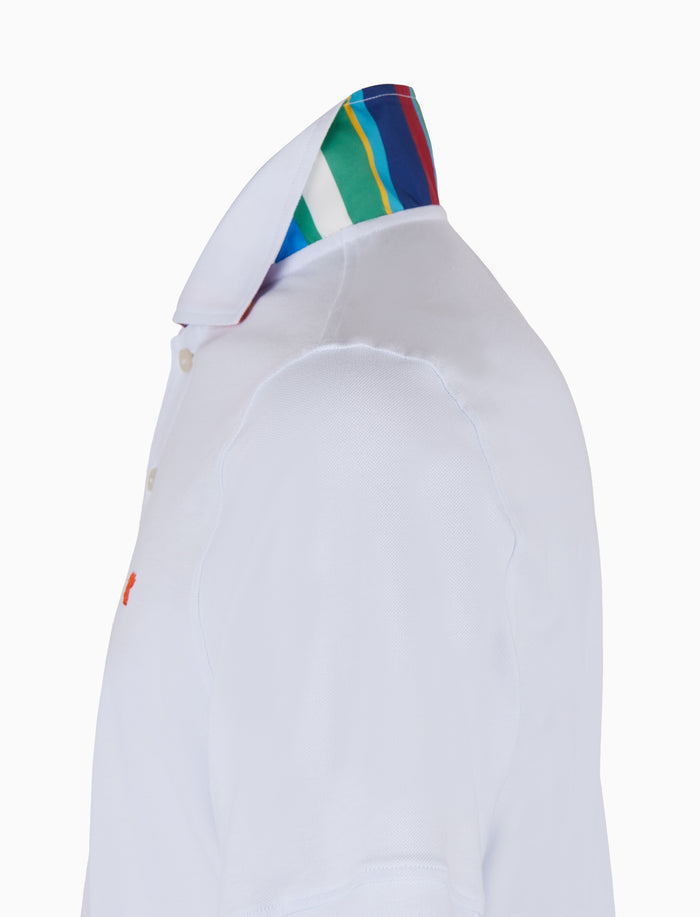 Polo uomo cotone tinta unita con sottocollo multicolor bianco - Gallo 1927 - Official Online Shop
