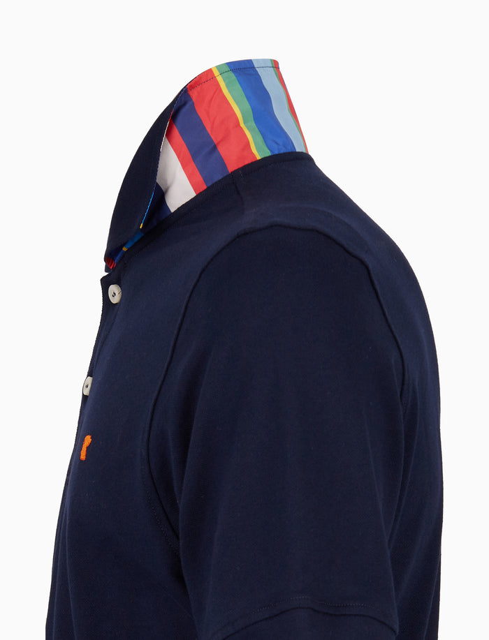 Polo uomo cotone tinta unita con sottocollo multicolor blu - Gallo 1927 - Official Online Shop